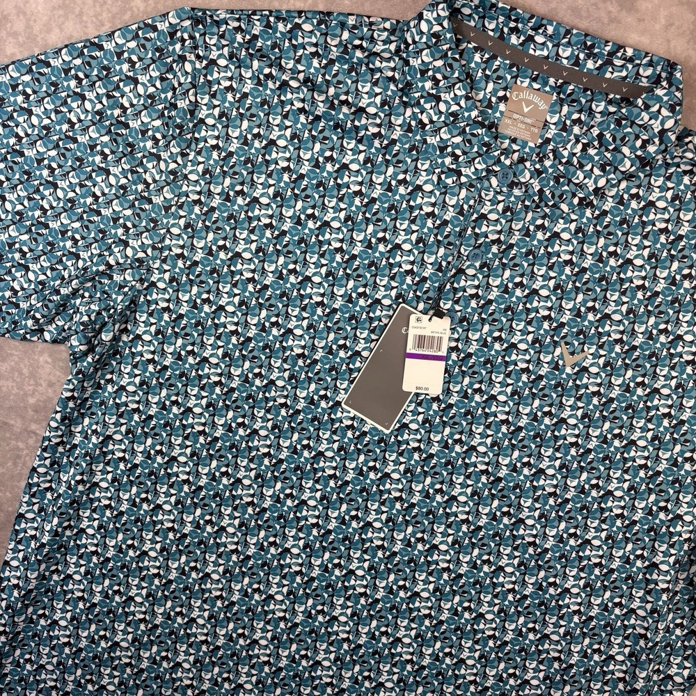 Callaway Polo Shirt‎ Mens 2XL Blue Geometric All Over Print Performance Golf NEW